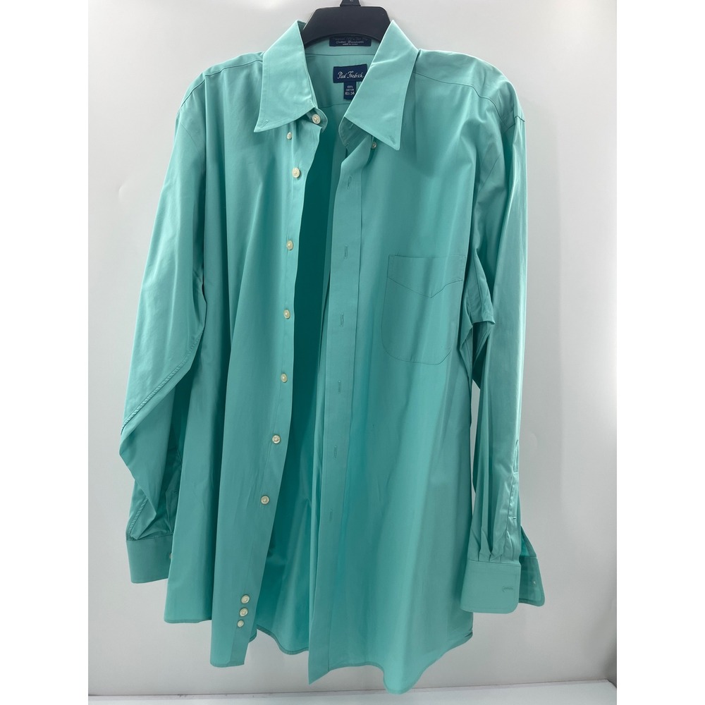 Paul Fredrick Mens Seafoam Green Cotton Broadcloth Dress‎ Shirt 16.5-34 100s